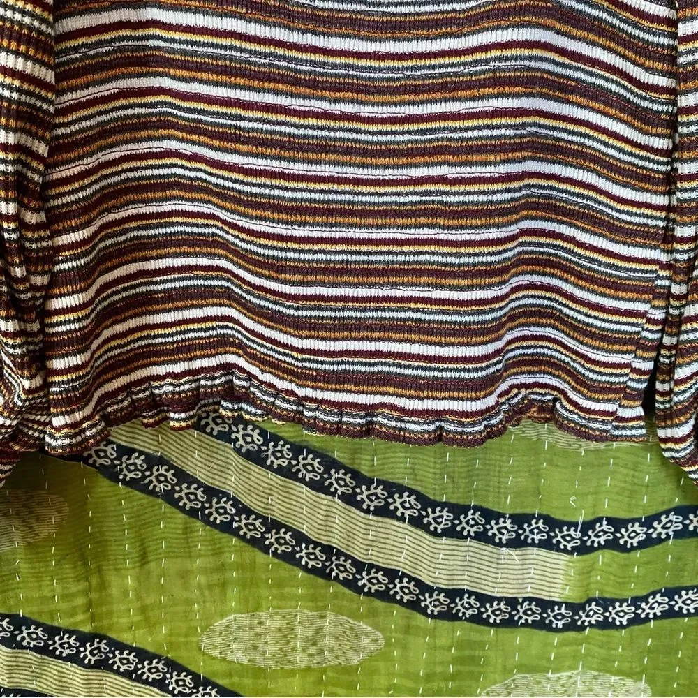Anthropologie Multicolored Striped Smocked Puff-Sleeved Top Size Large